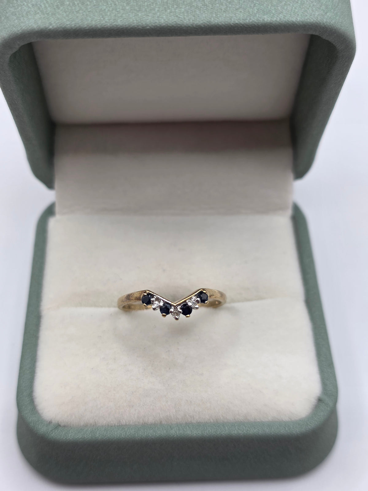 9ct gold sapphire and diamond wishbone ring