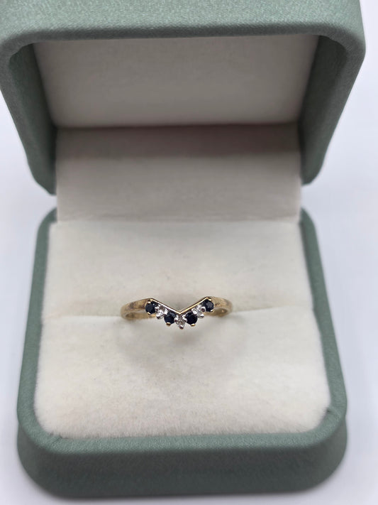 9ct gold sapphire and diamond wishbone ring