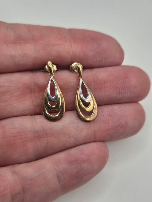 9ct tri gold earrings