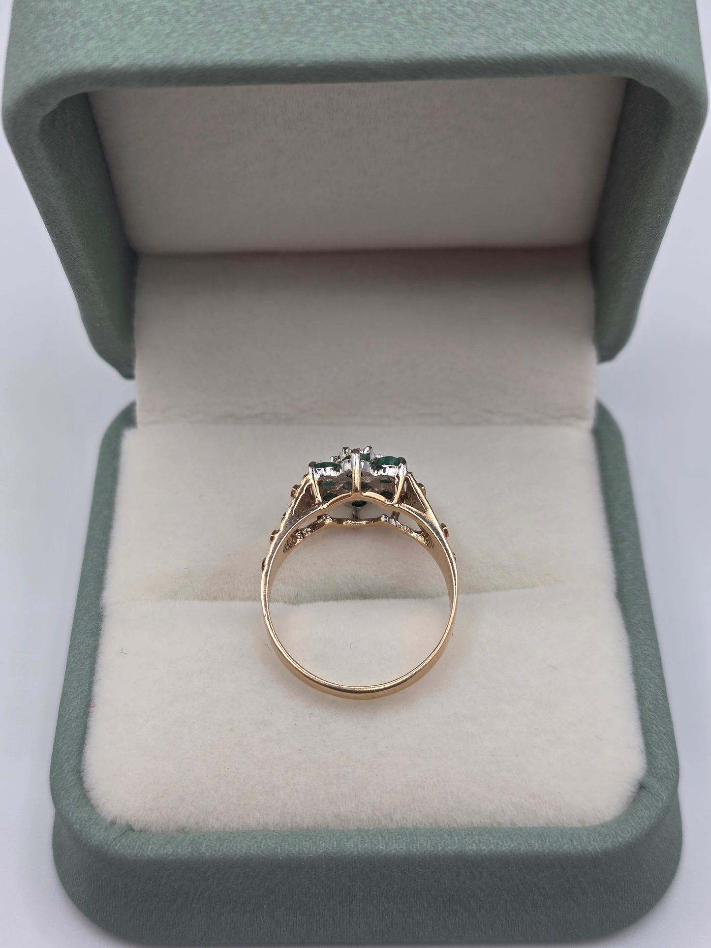 9ct gold emerald and diamond ring