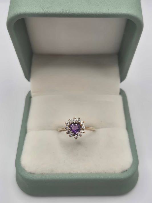9ct gold amethyst and cz ring