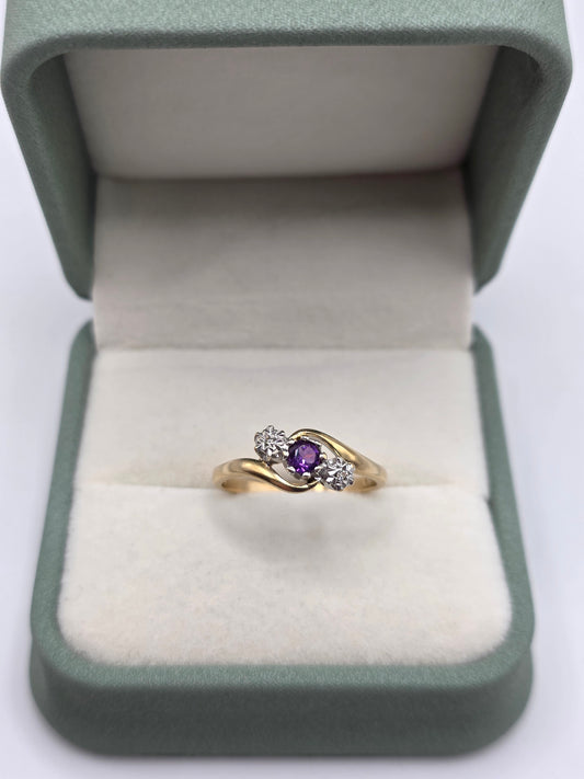 9ct gold amethyst and diamond ring