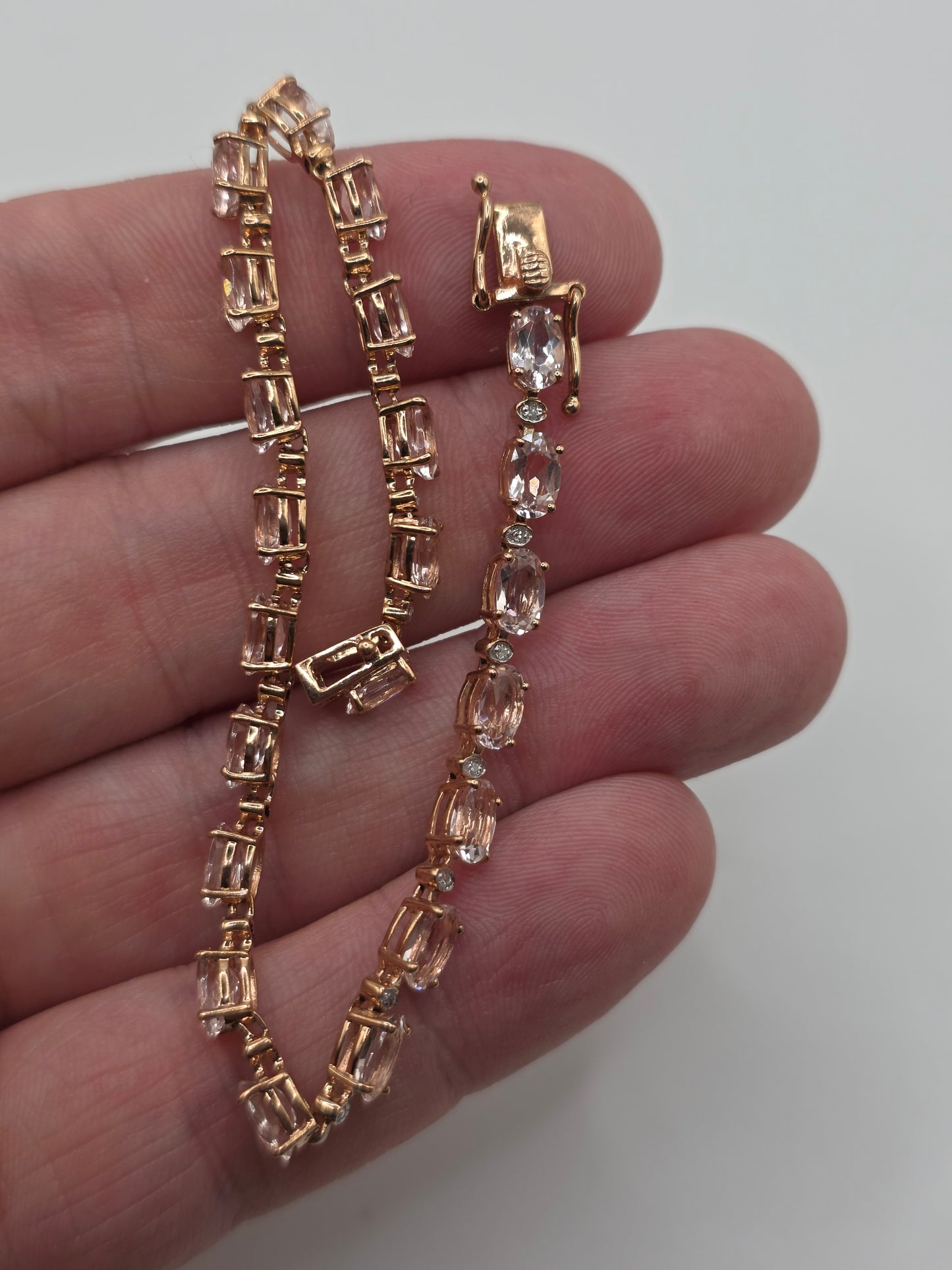 9ct rose gold morganite and diamond bracelet