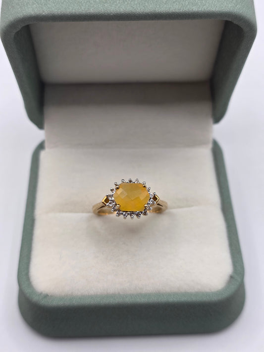 9ct gold opal and white topaz ring