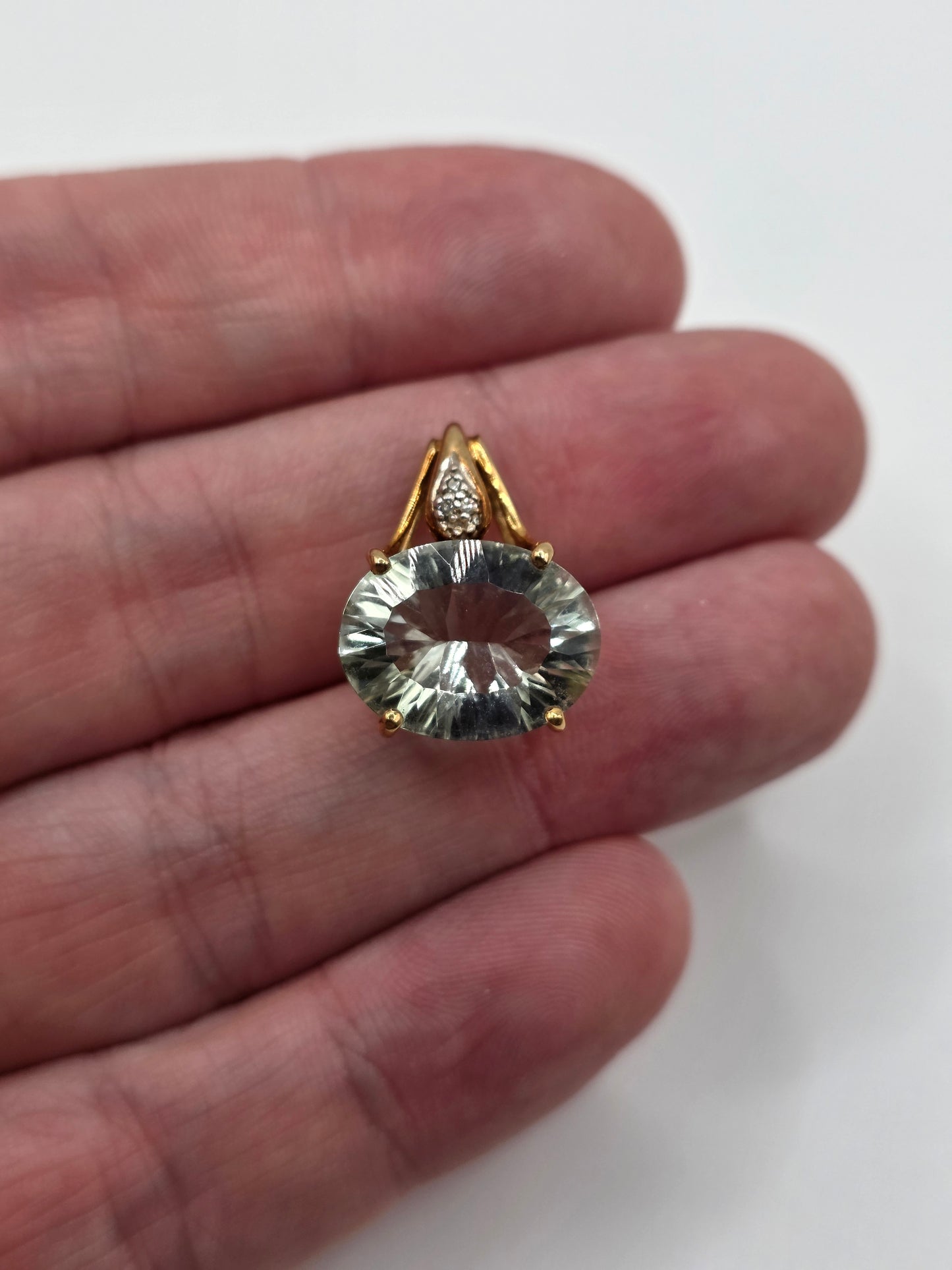 9ct gold prasiolite and diamond pendant