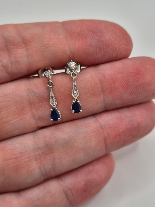 9ct white gold sapphire and diamond earrings
