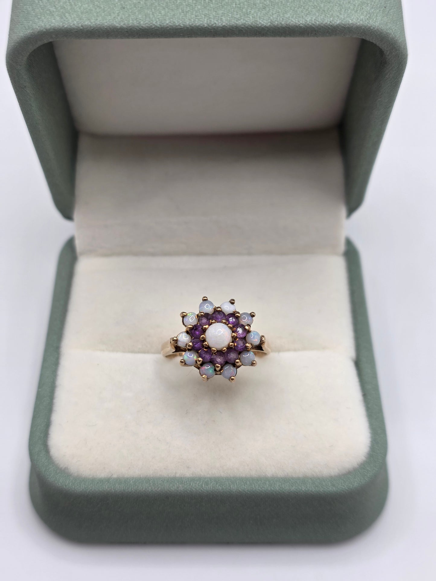 9ct gold opal and amethyst ring