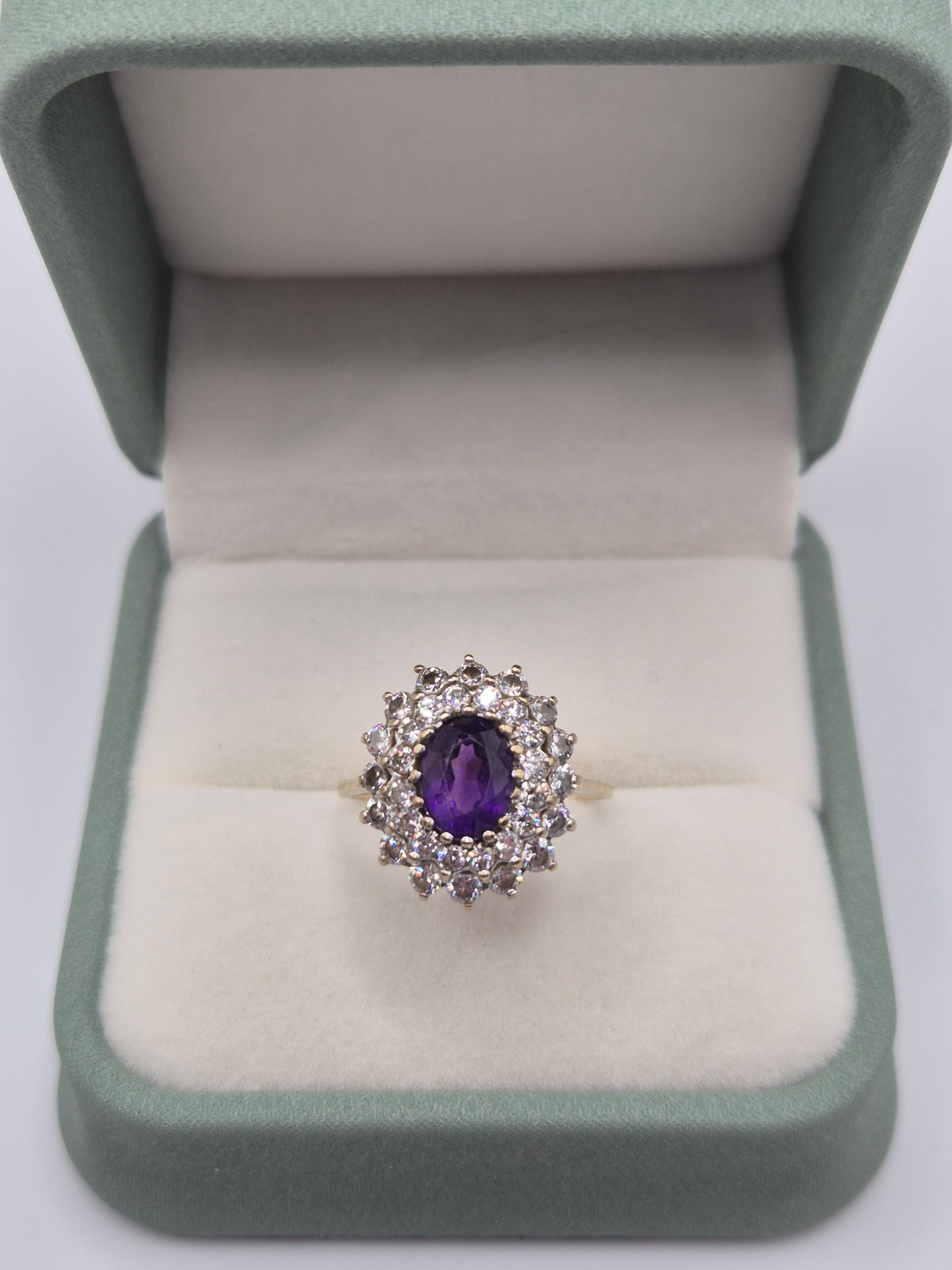 9ct gold amethyst and cz ring
