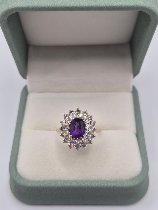 9ct gold amethyst and cz ring