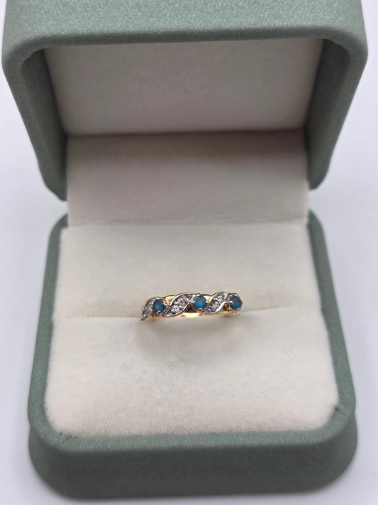9ct gold blue apatite and diamond ring