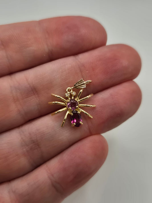 9ct gold tourmaline and diamond spider pendant