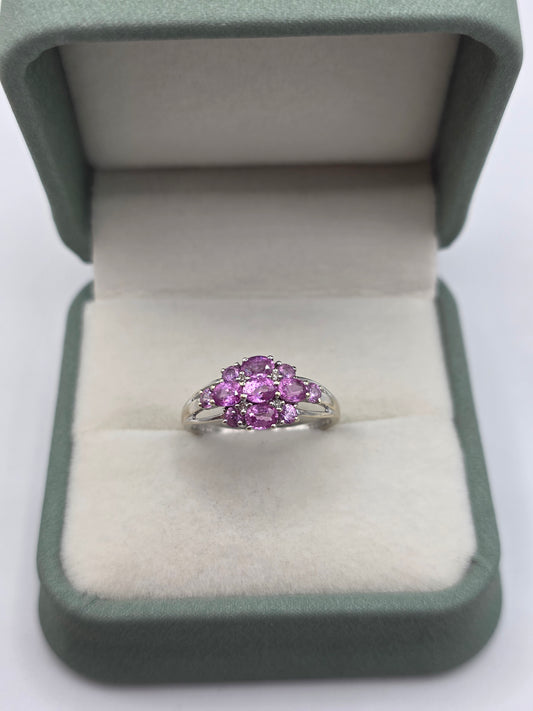 9ct white gold pink sapphire and diamond ring