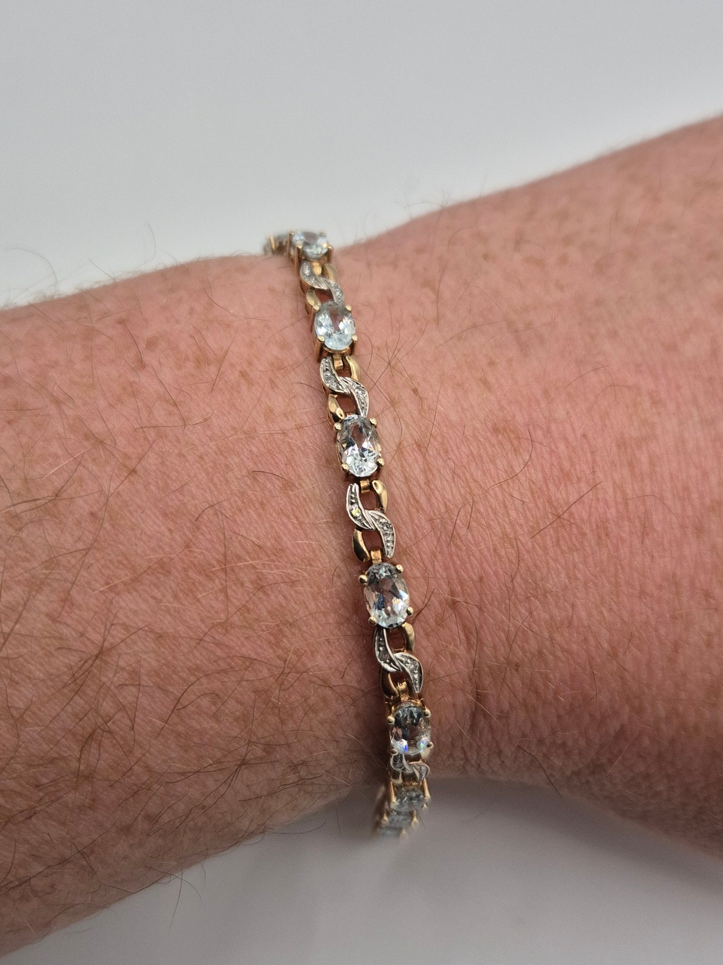 9ct gold aquamarine and diamond bracelet