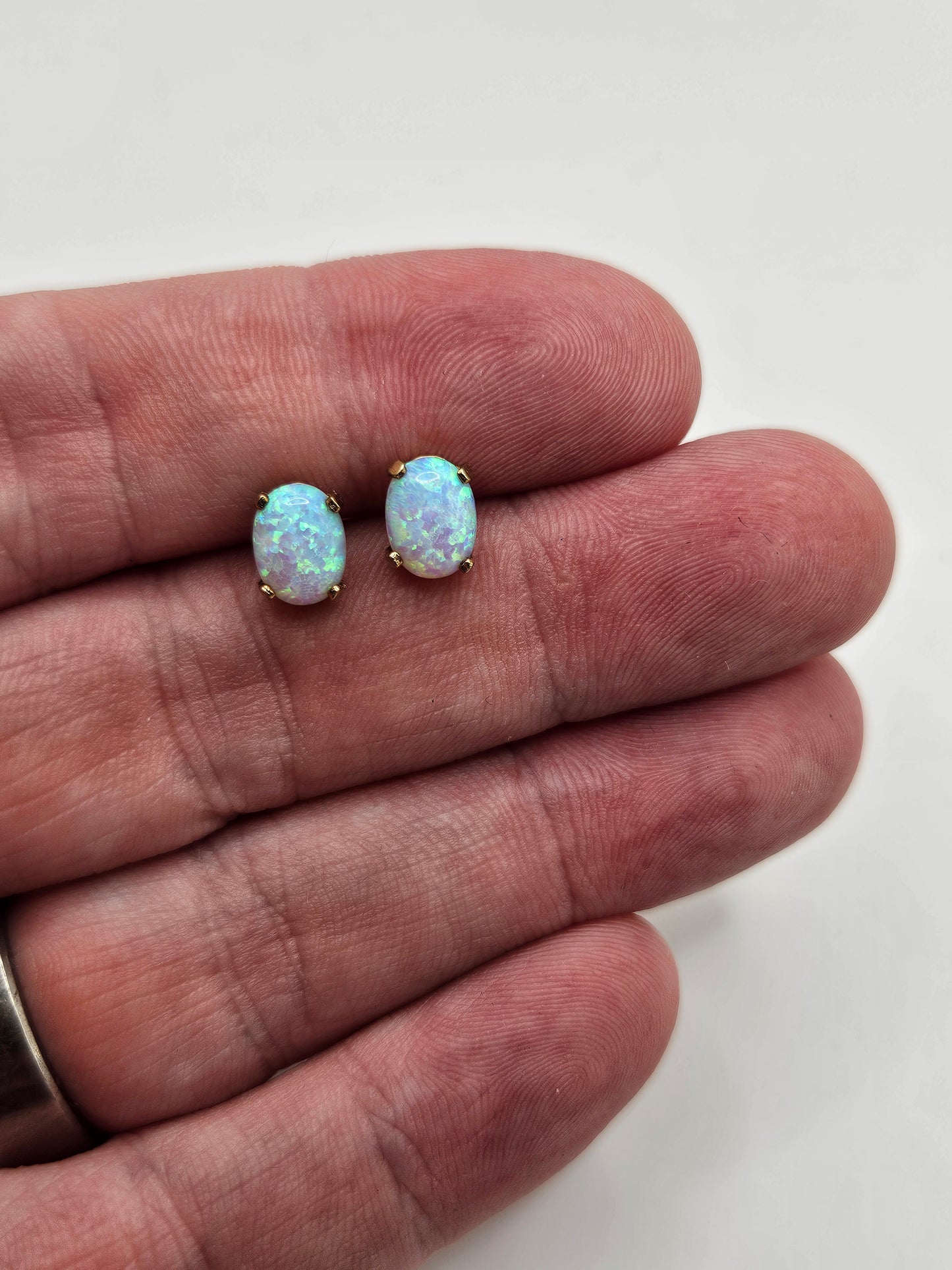 9ct gold synthetic opal earrings