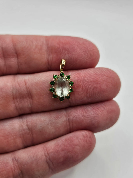 9ct gold green amethyst, diopside and diamond pendant