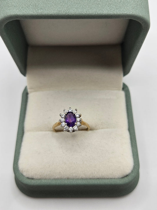 9ct gold amethyst and cz ring