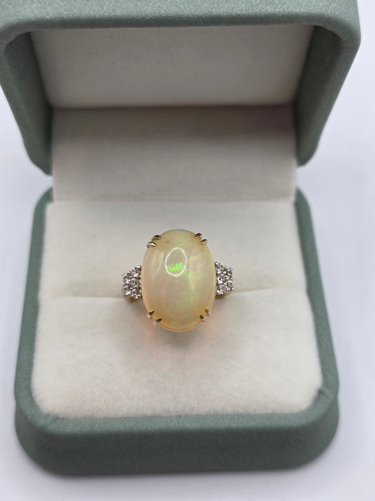 9ct gold opal and white spinel ring