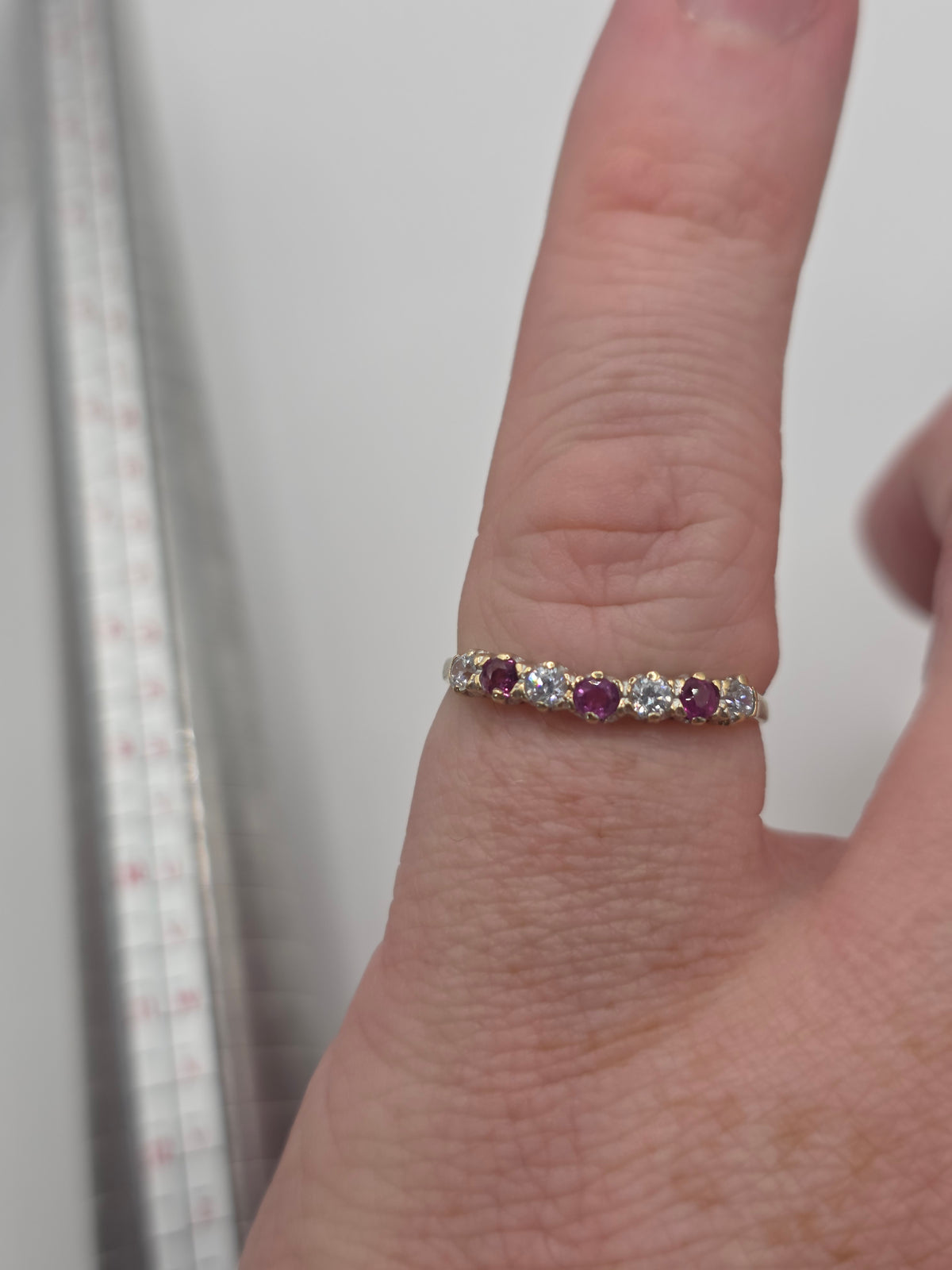 9ct gold ruby and cz ring