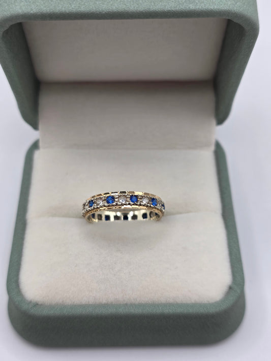 9ct gold synthetic sapphire and cz eternity ring