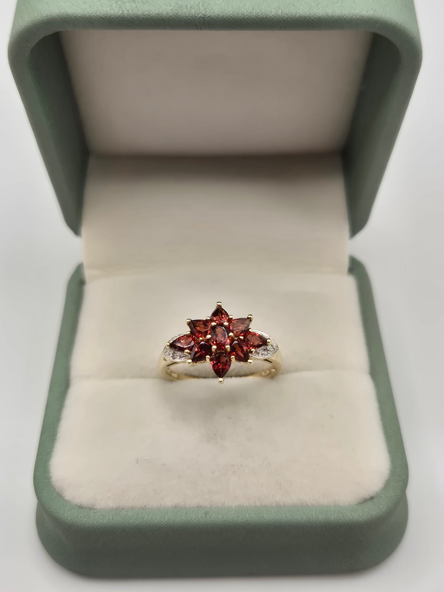 9ct gold garnet and diamond ring
