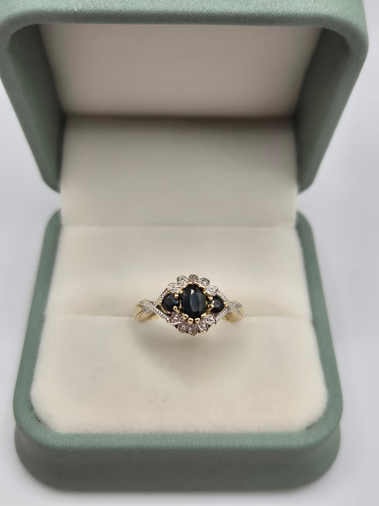 9ct gold sapphire and diamond ring