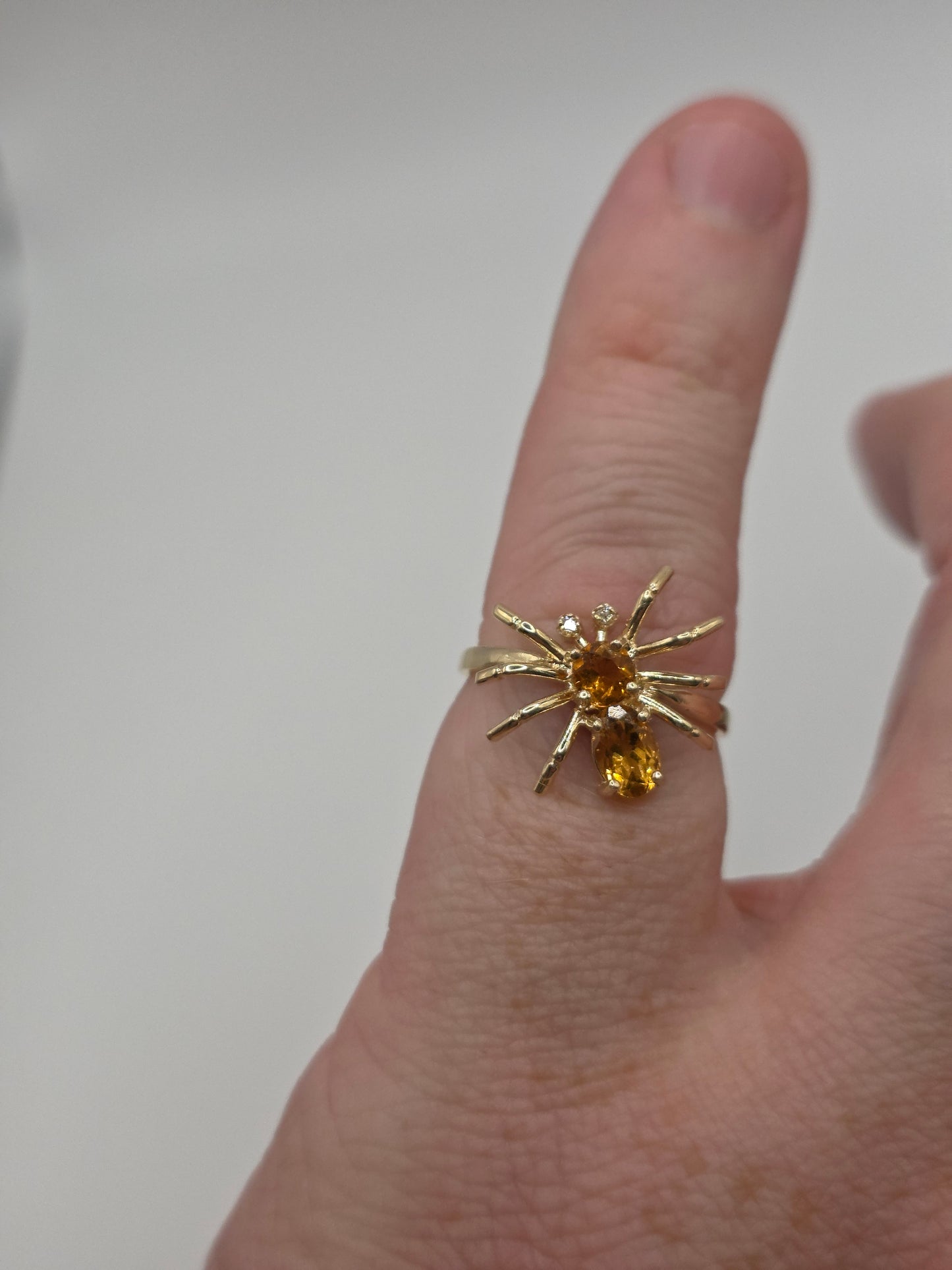 9ct gold citrine and diamond spider ring