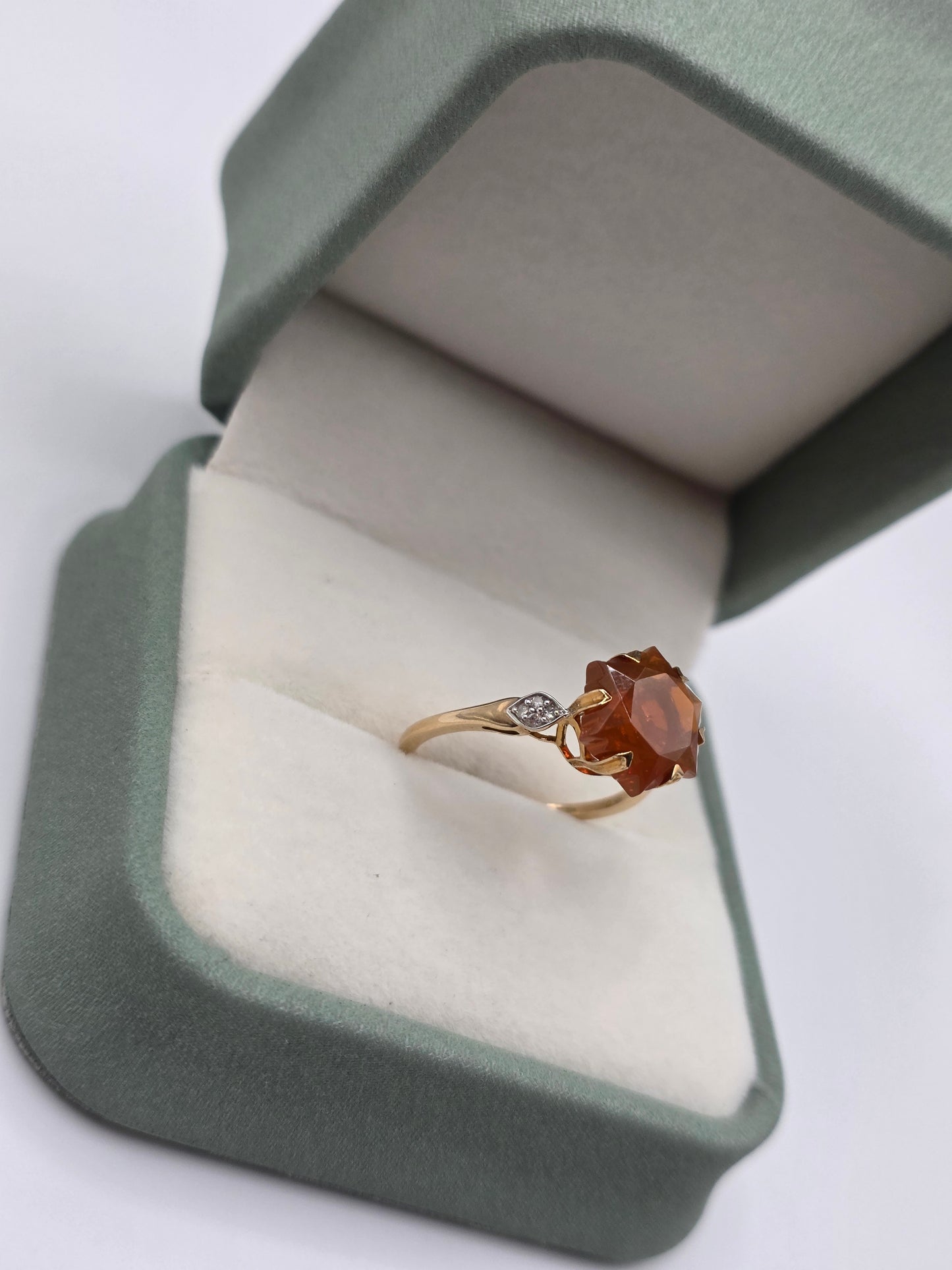 9ct gold fire opal and diamond ring