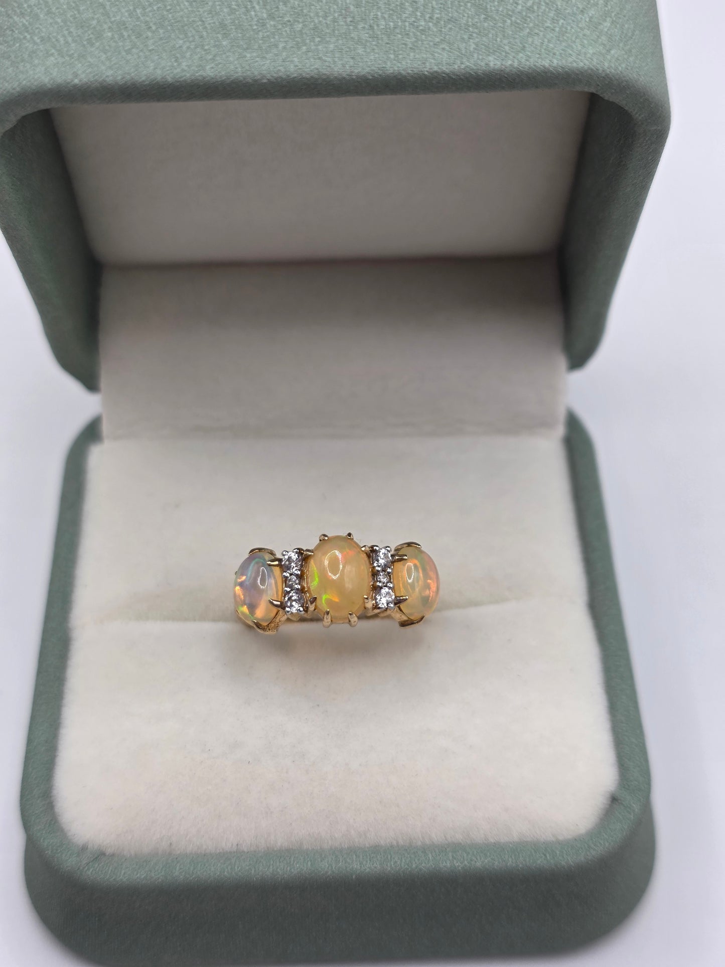 9ct gold opal and white zircon ring
