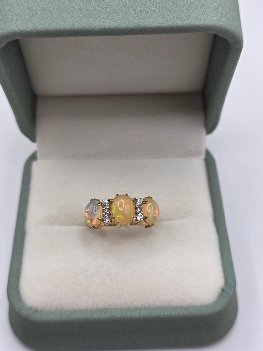 9ct gold opal and white zircon ring