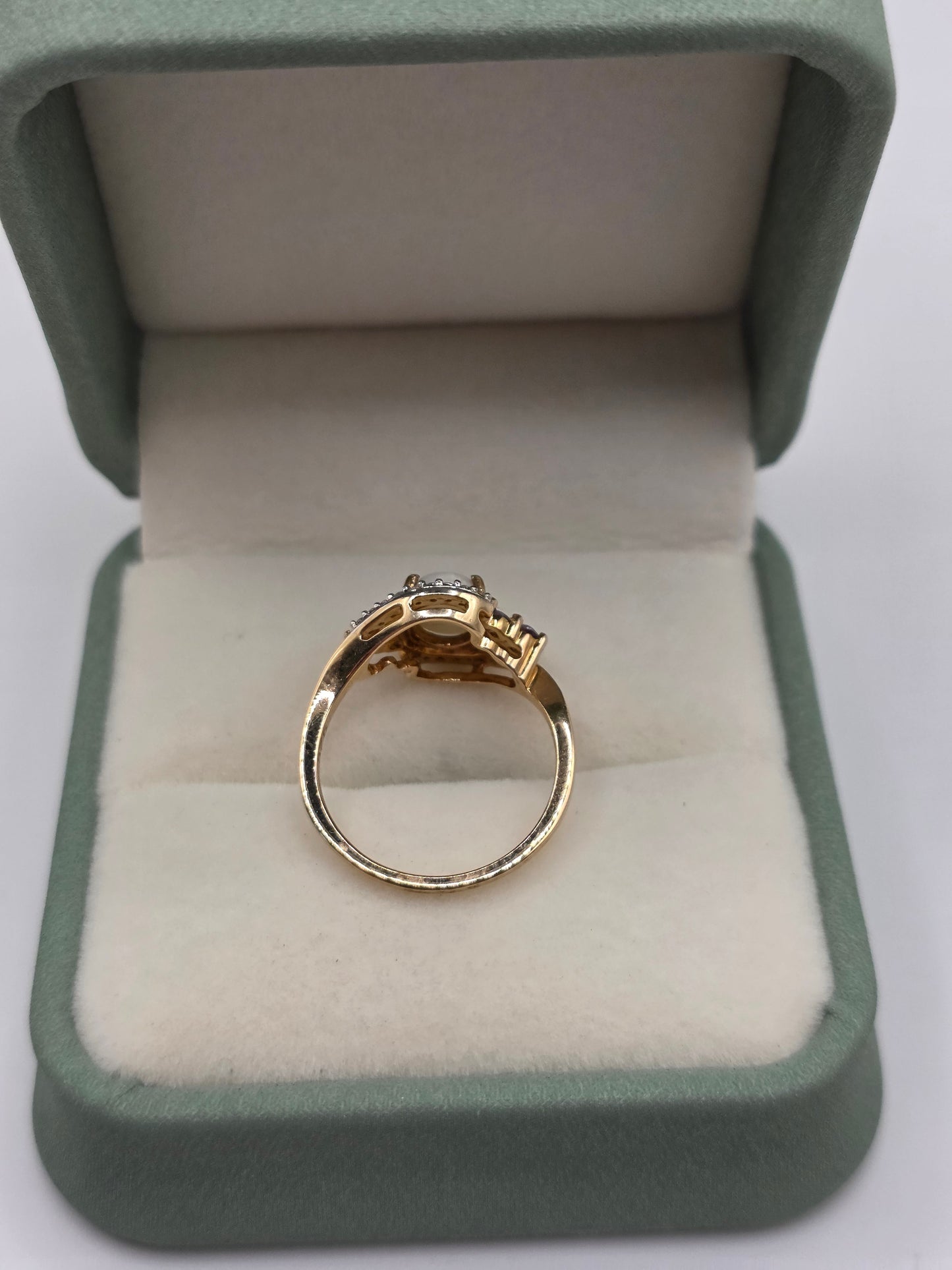 9ct gold opal, iolite and white zircon ring