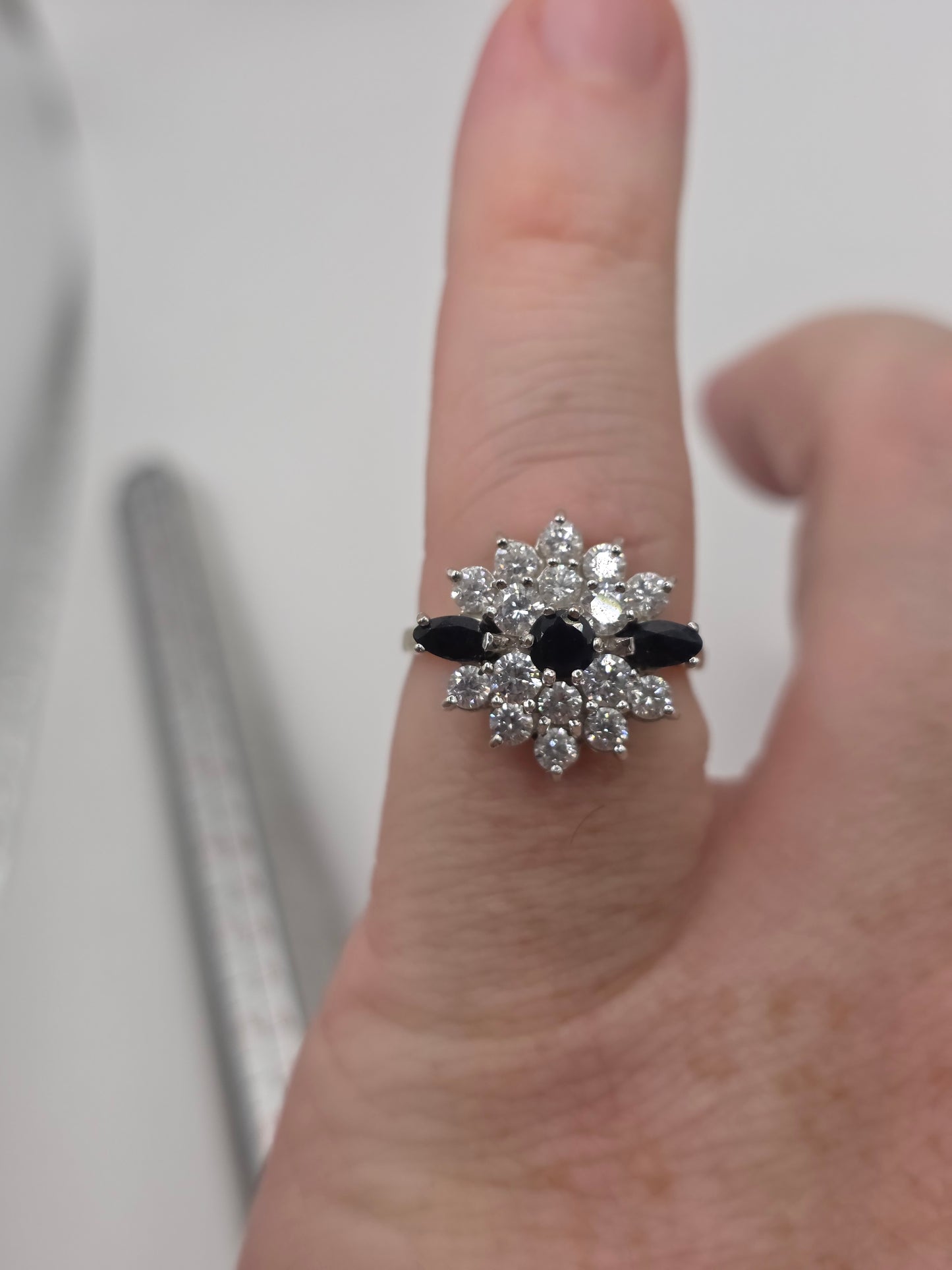 9ct gold sapphire and cz ring