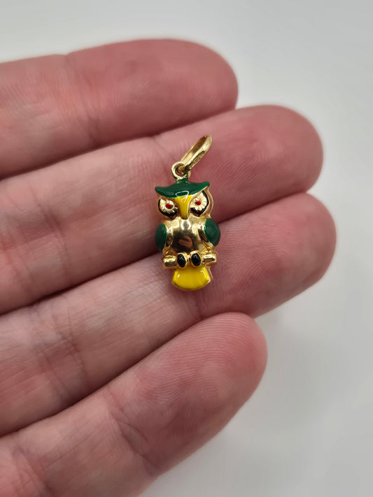 9ct gold enamelled owl charm