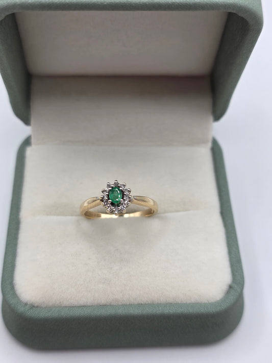 9ct gold emerald and diamond ring