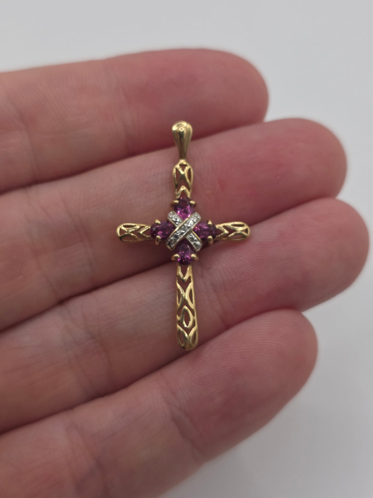 9ct gold ruby and diamond cross pendant