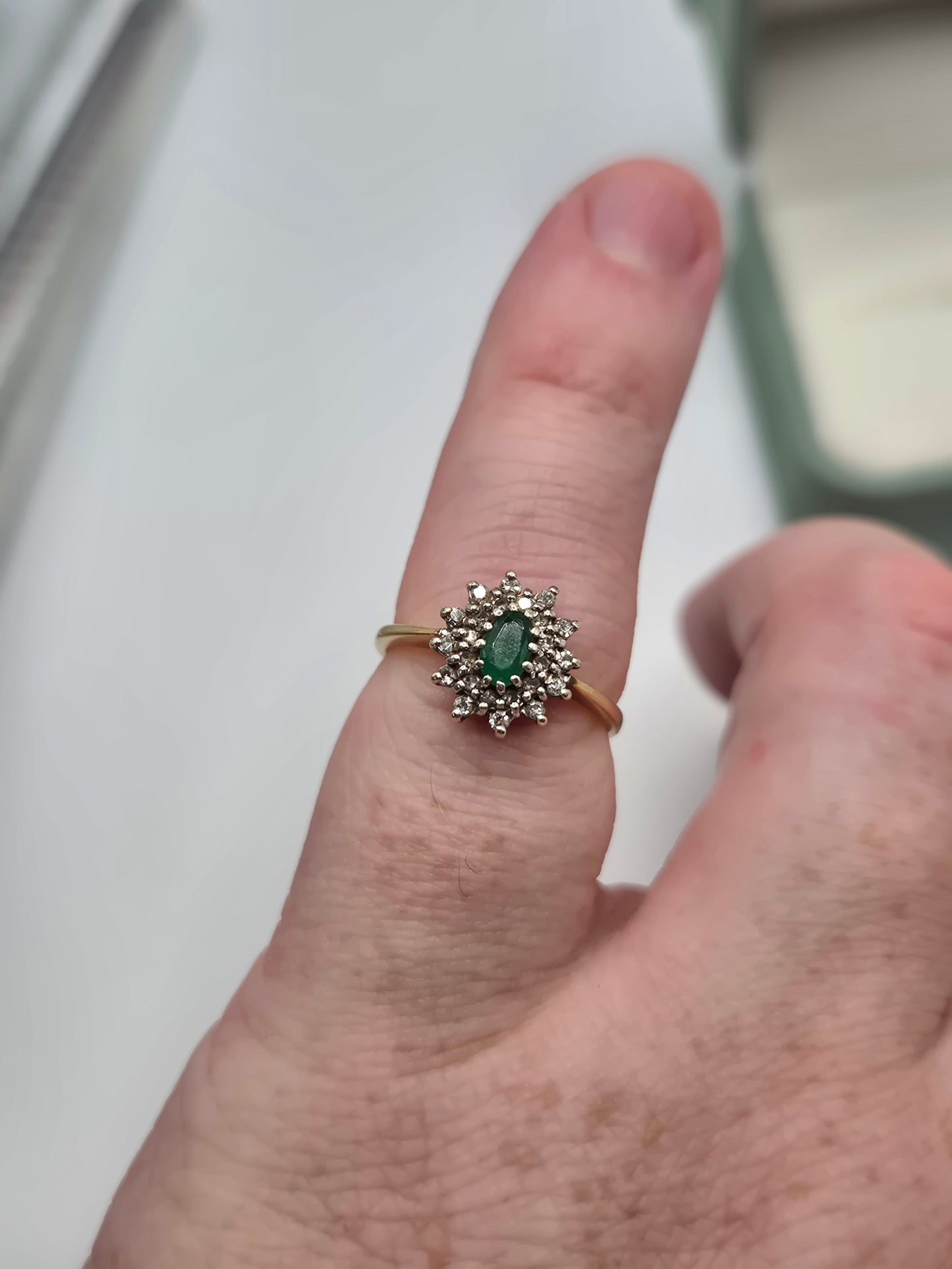 9ct gold emerald and diamond ring