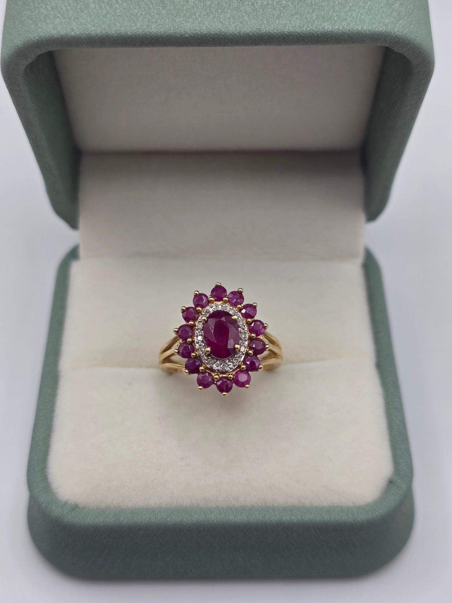 9ct gold ruby and diamond ring