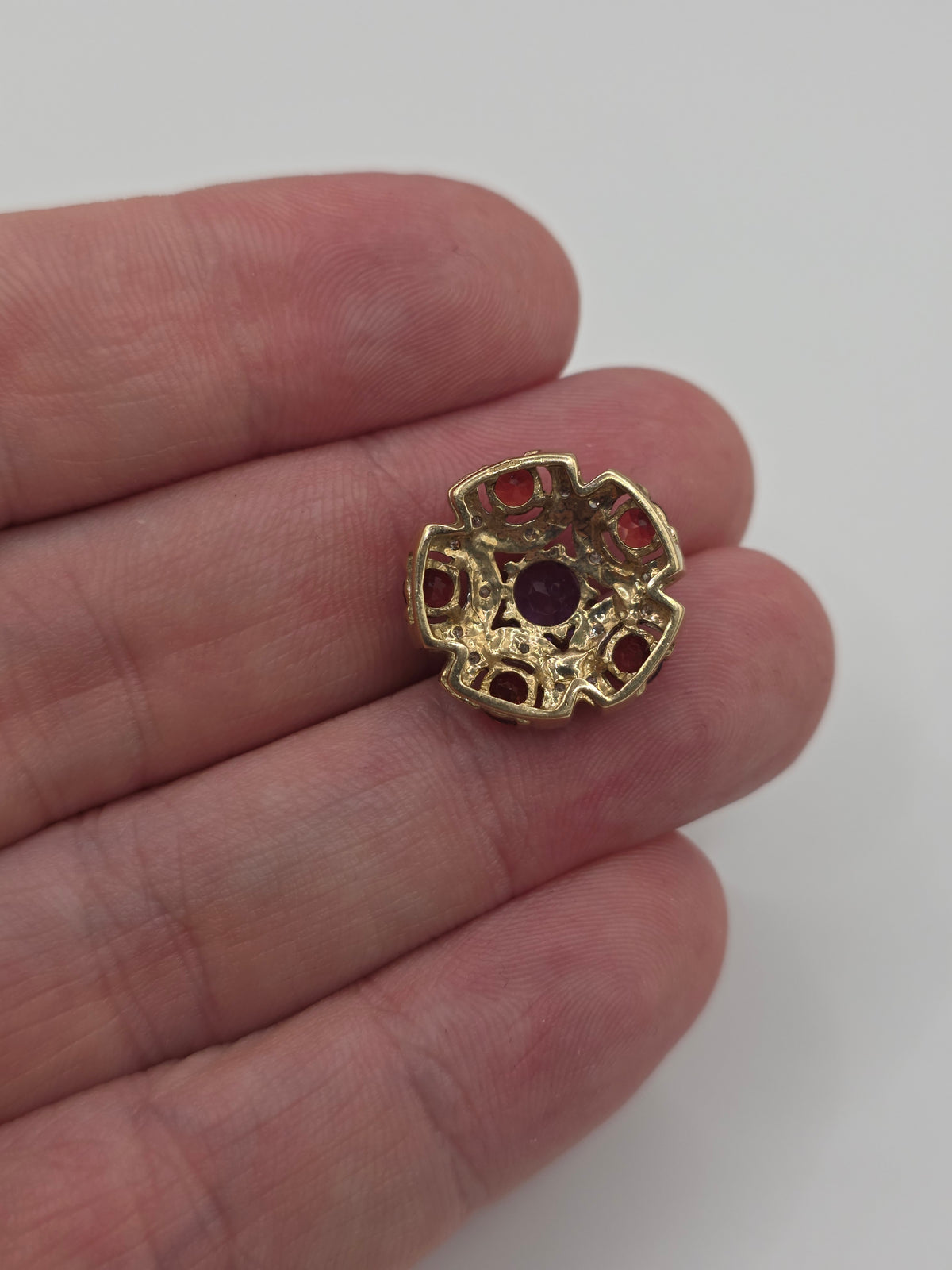 9ct gold amethyst, garnet and diamond pendant