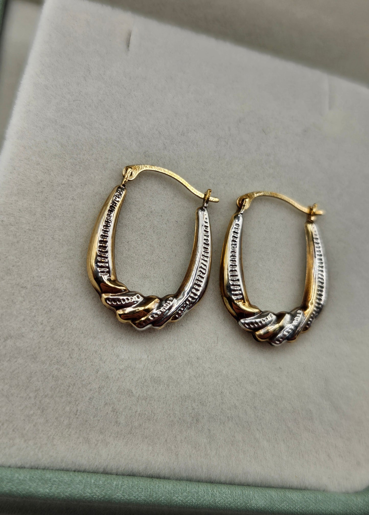 9ct yellow and white gold creole earrings