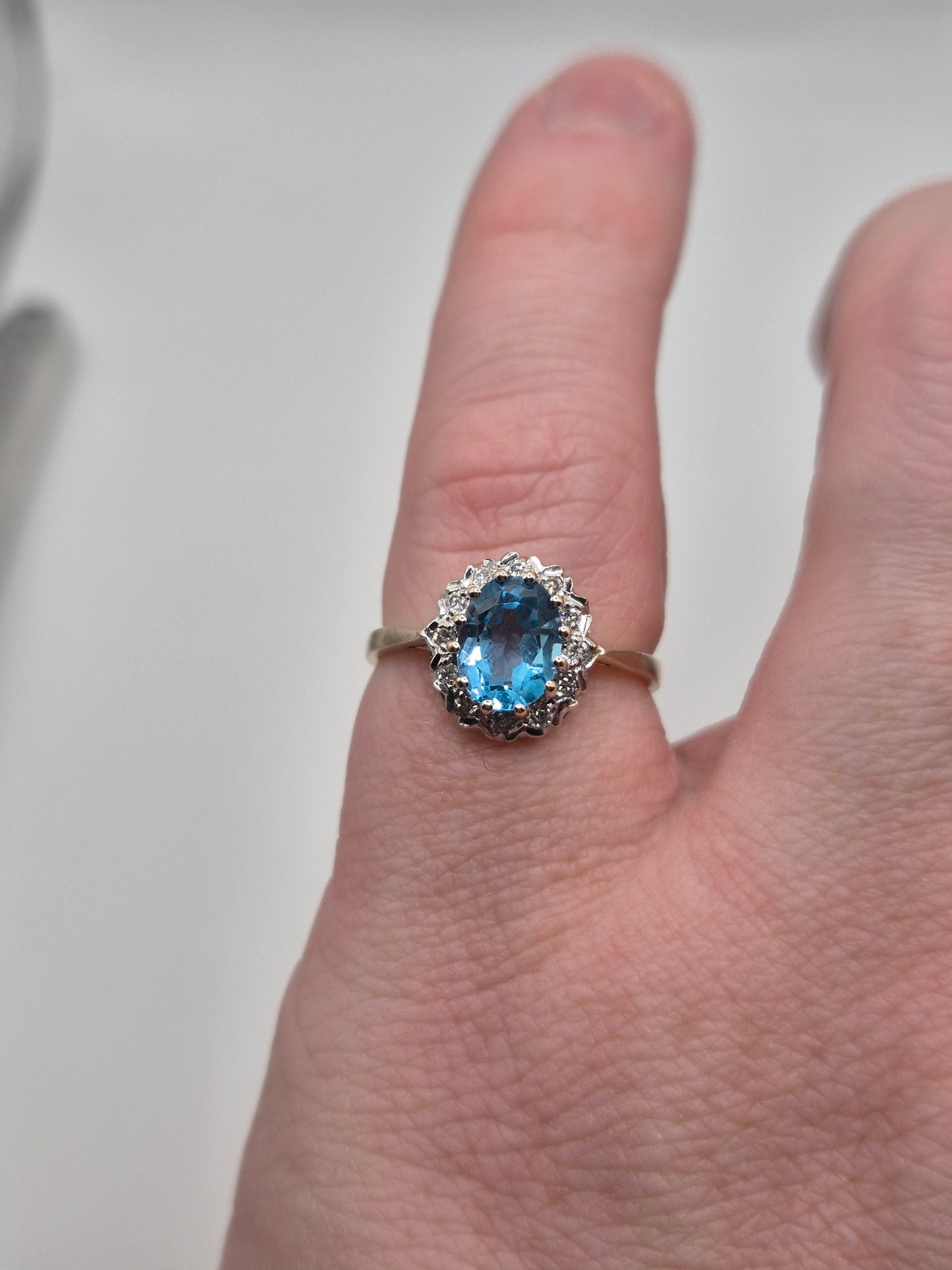 9ct gold london blue topaz and diamond ring