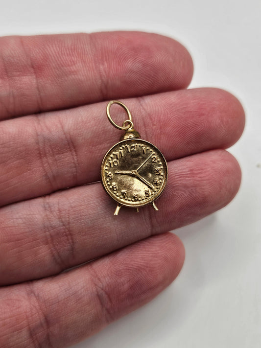 9ct gold vintage alarm clock charm