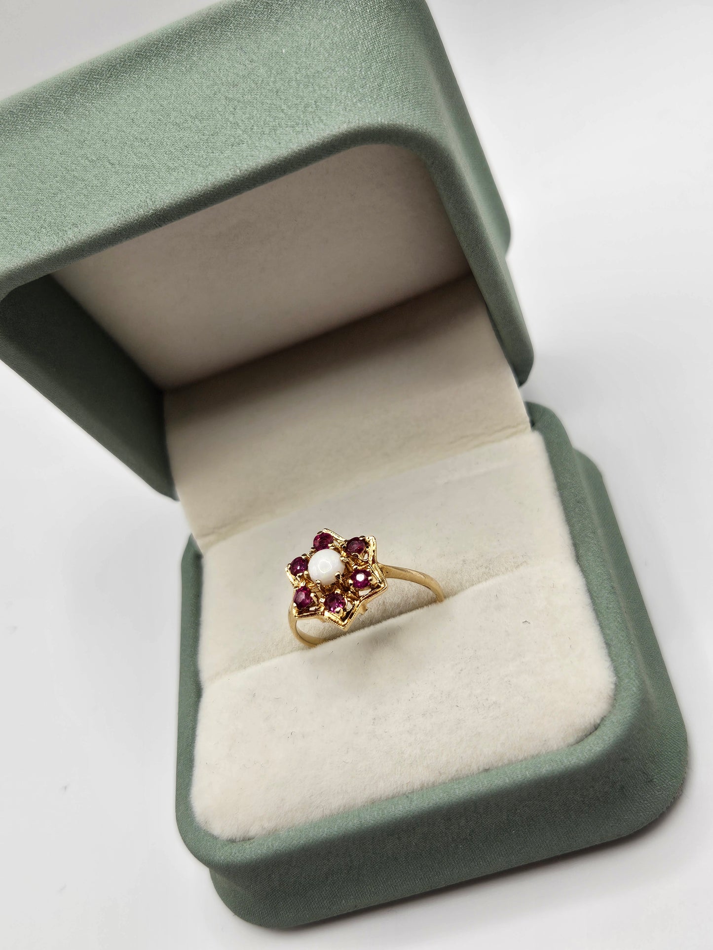 9ct gold opal and ruby ring