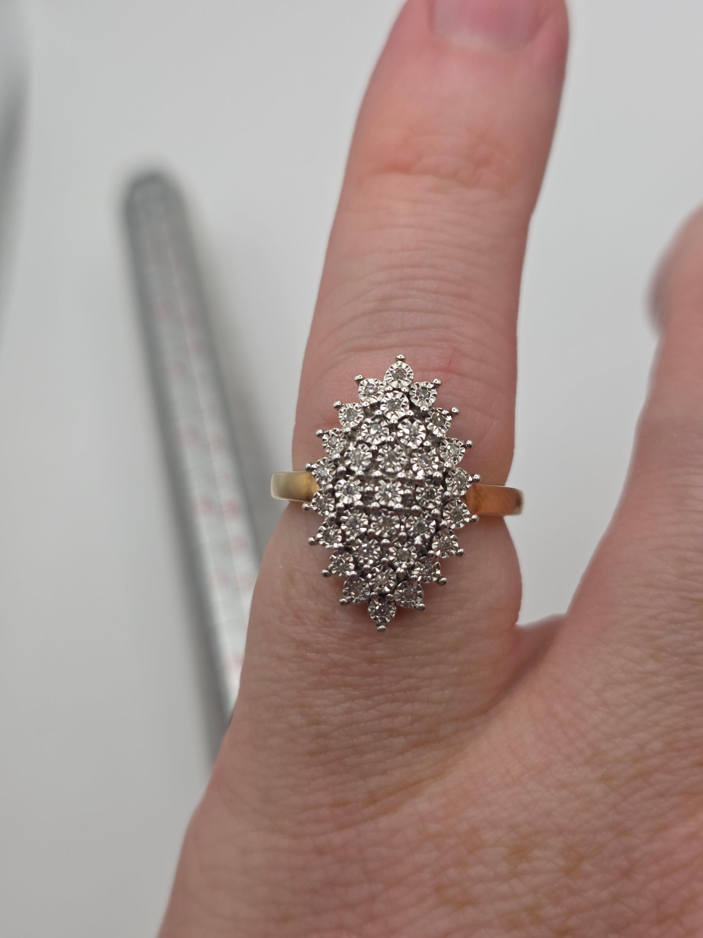 9ct gold diamond navette ring