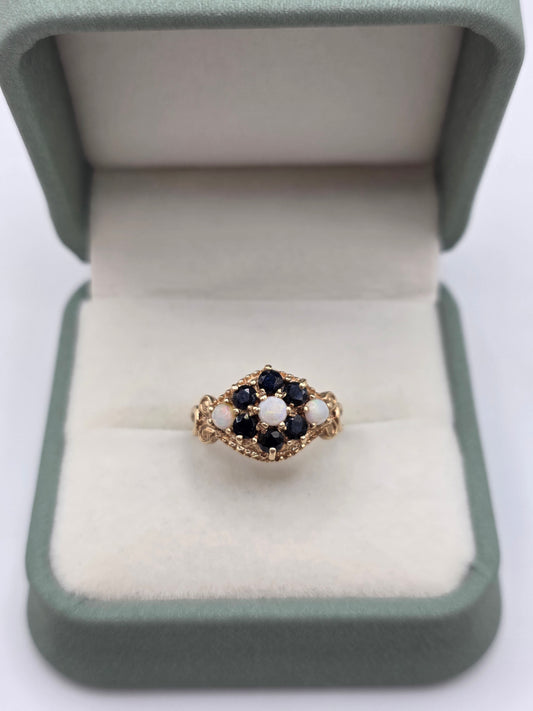 9ct gold opal and sapphire ring