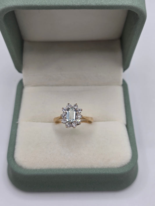 9ct gold aquamarine and cz ring