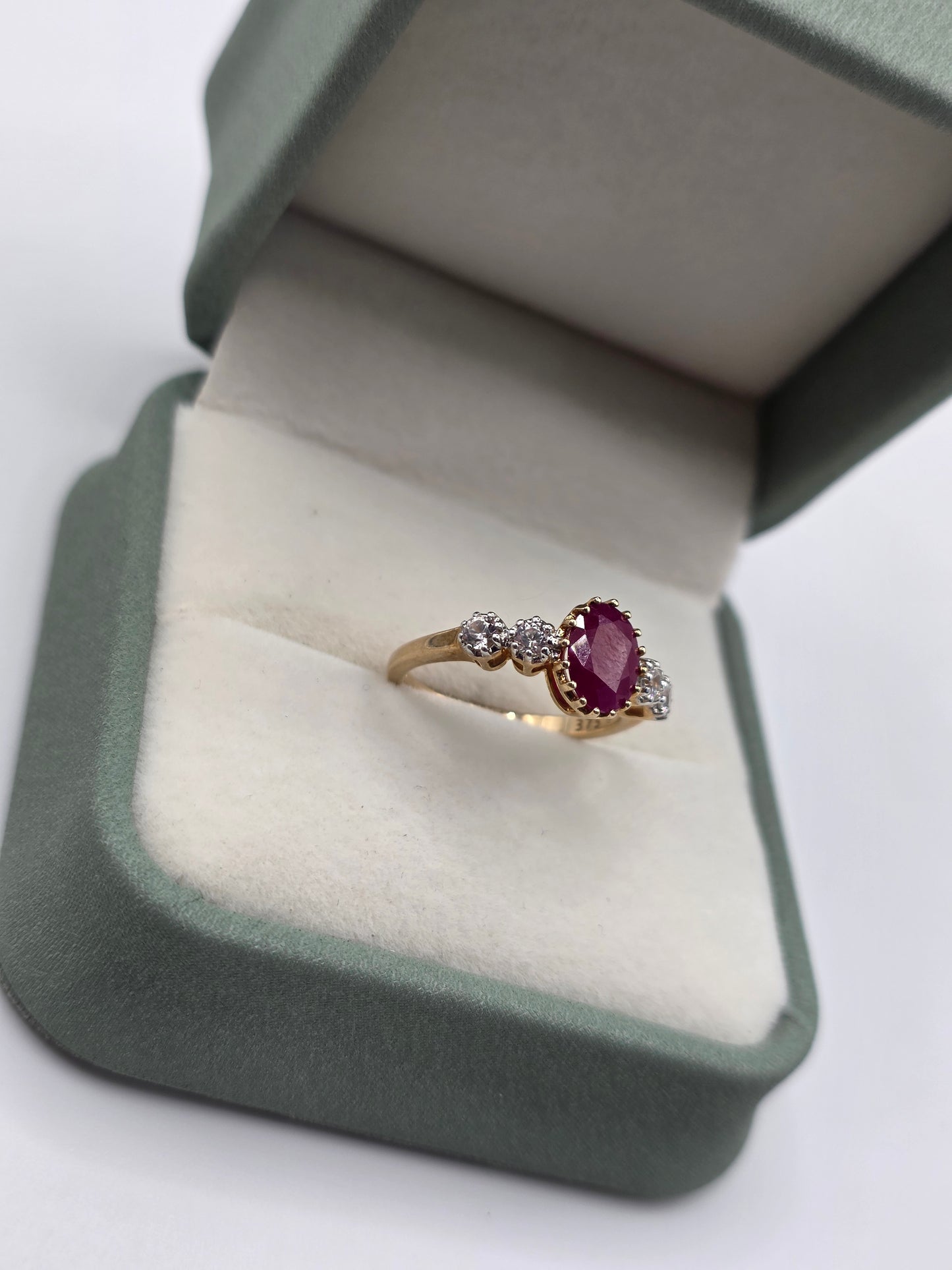 9ct gold ruby and white topaz ring
