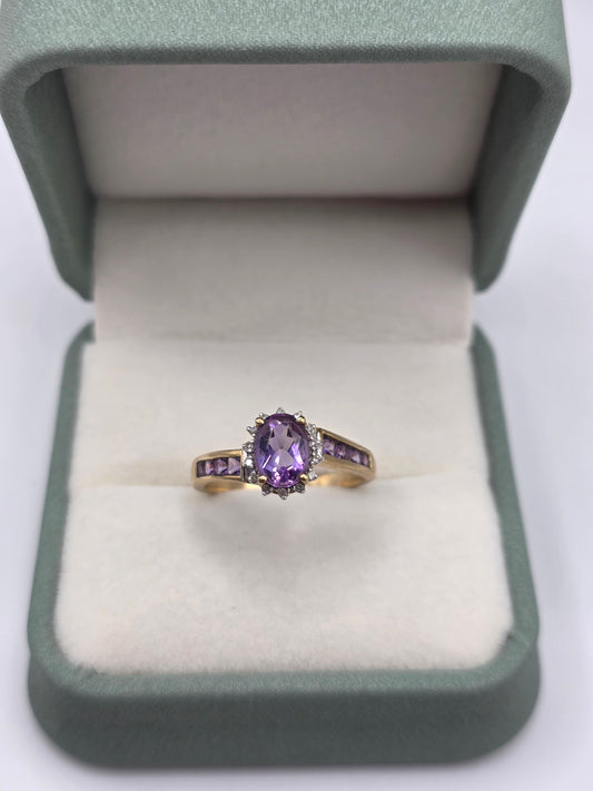 9ct gold amethyst and diamond ring
