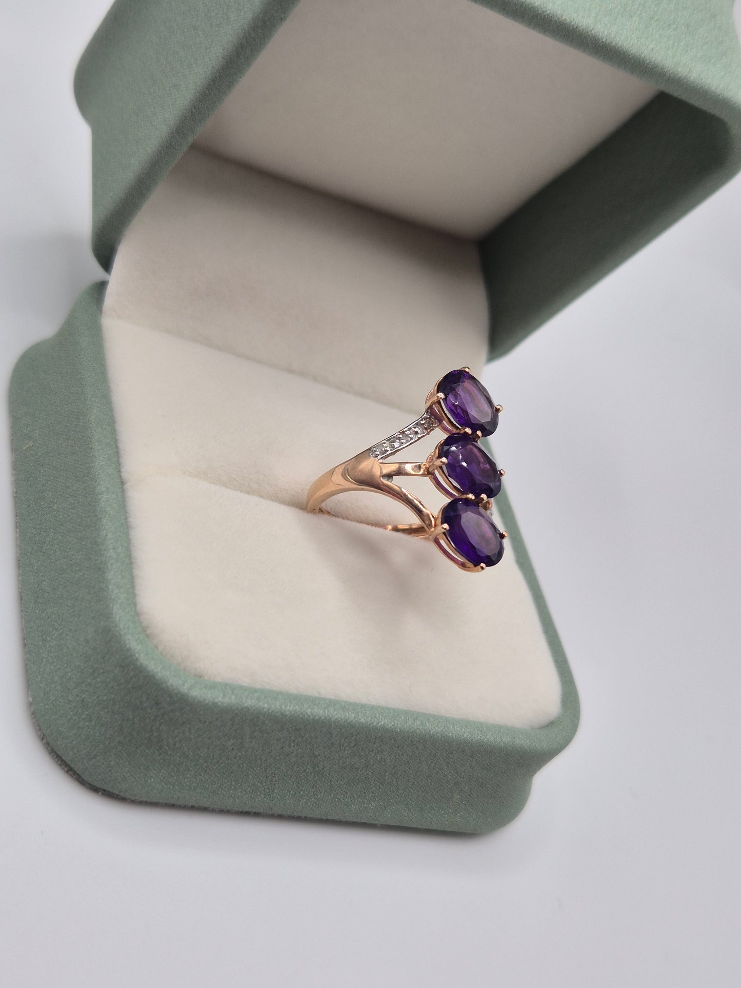 9ct rose gold amethyst and diamond ring