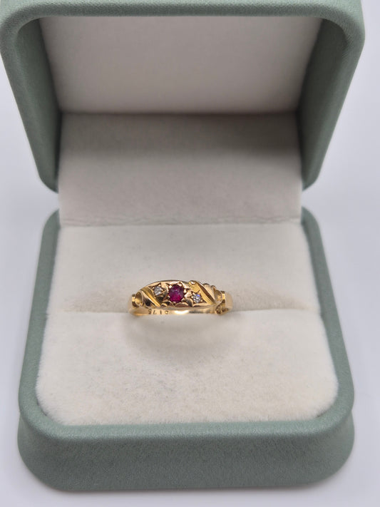 Antique 18ct gold ruby and diamond gypsy ring
