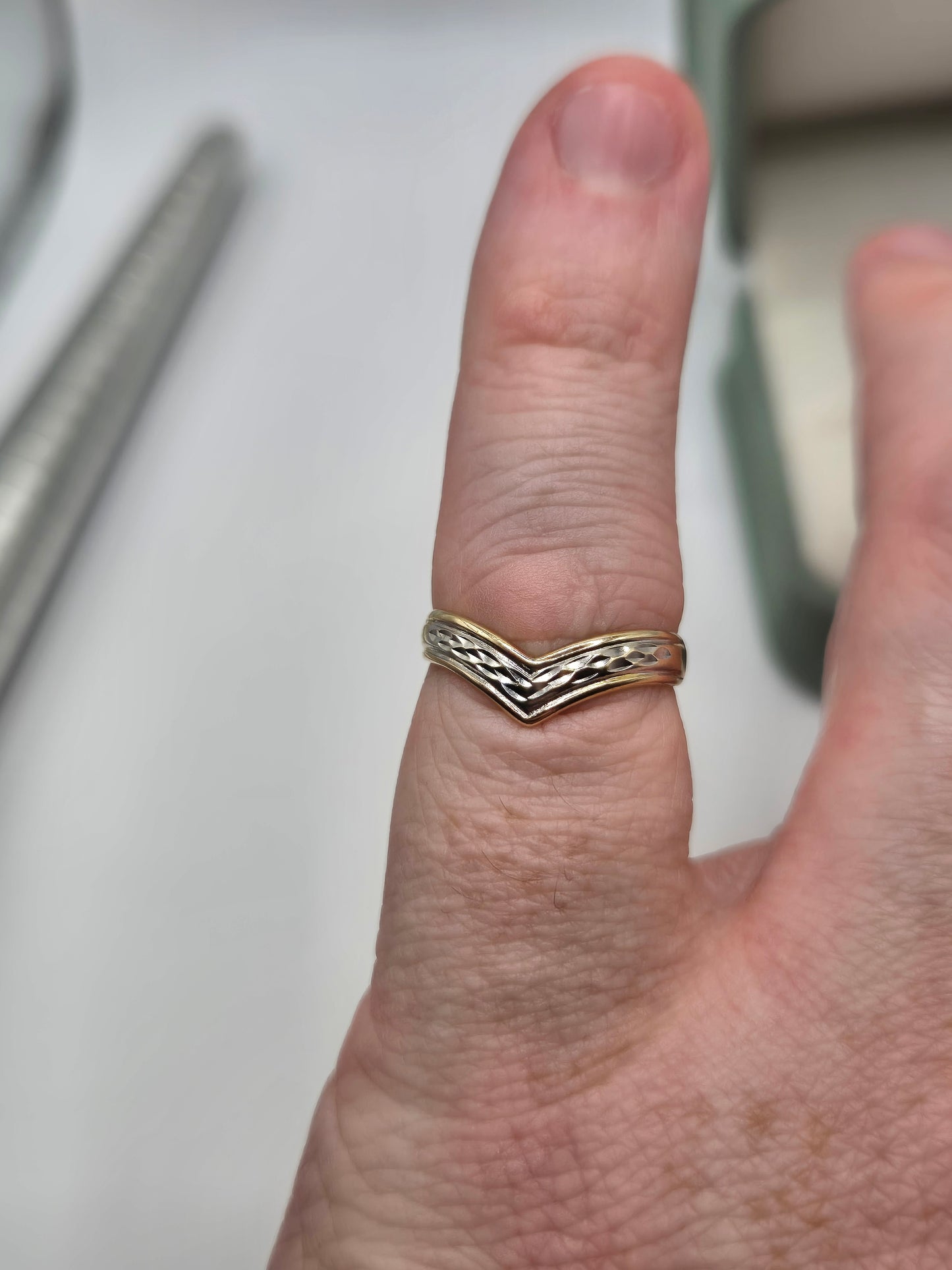 9ct two tone gold wishbone ring