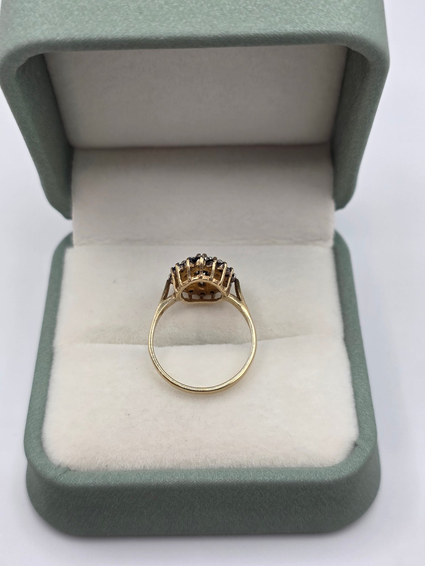 9ct gold sapphire and cz cluster ring